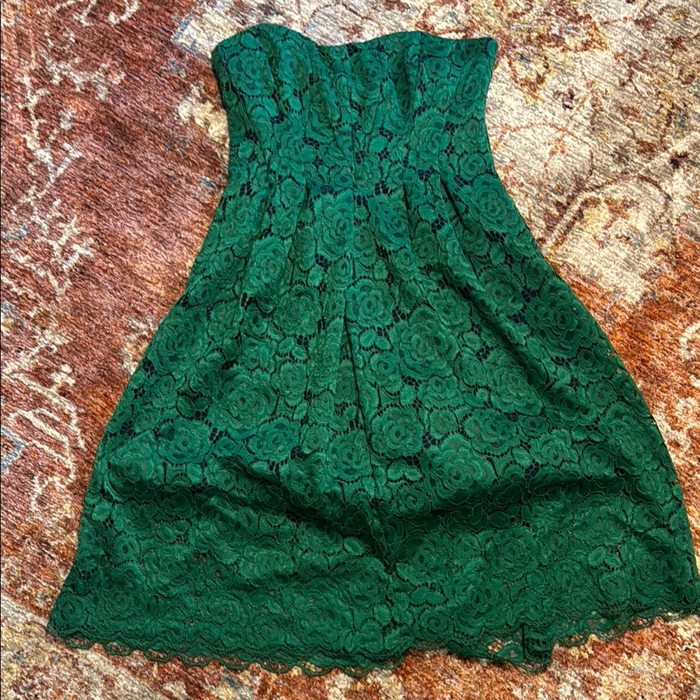Vera Wang Green Lace Strapless Dress with Navy Slip
